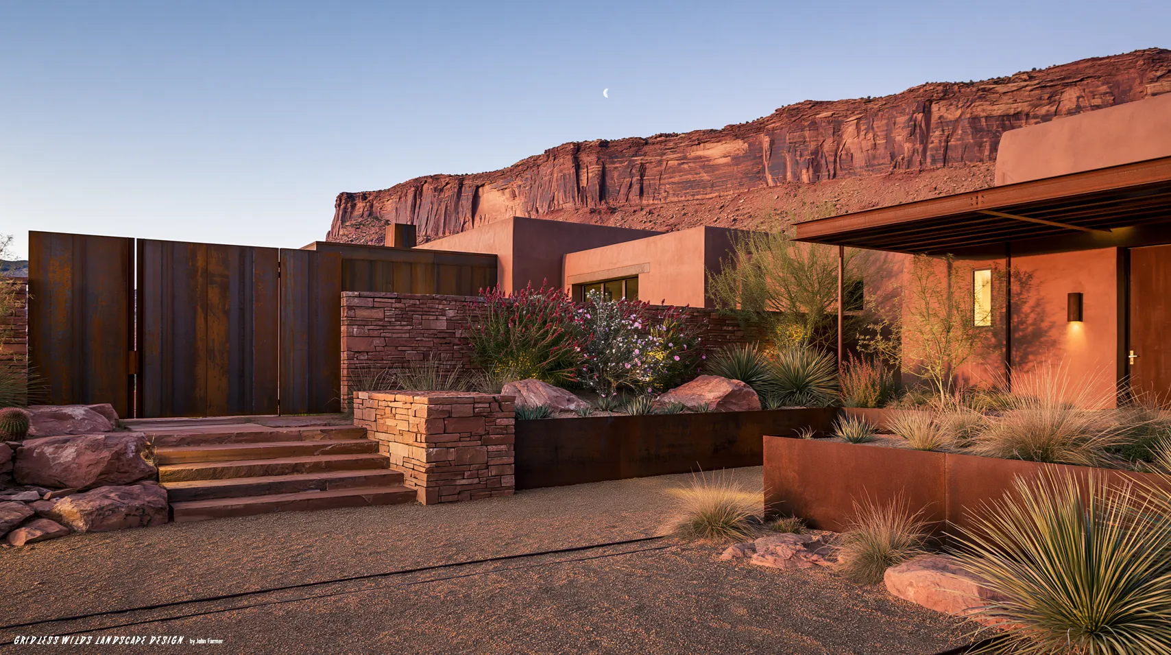 Red Mesa Forge House — concept rendering (Modern home + fabrication, Moab, Utah)