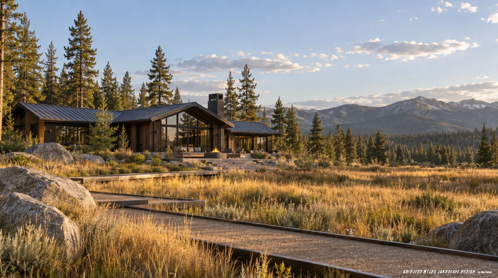 Martis Camp Meadow House — concept rendering (Modern home + landscape, Truckee, California)