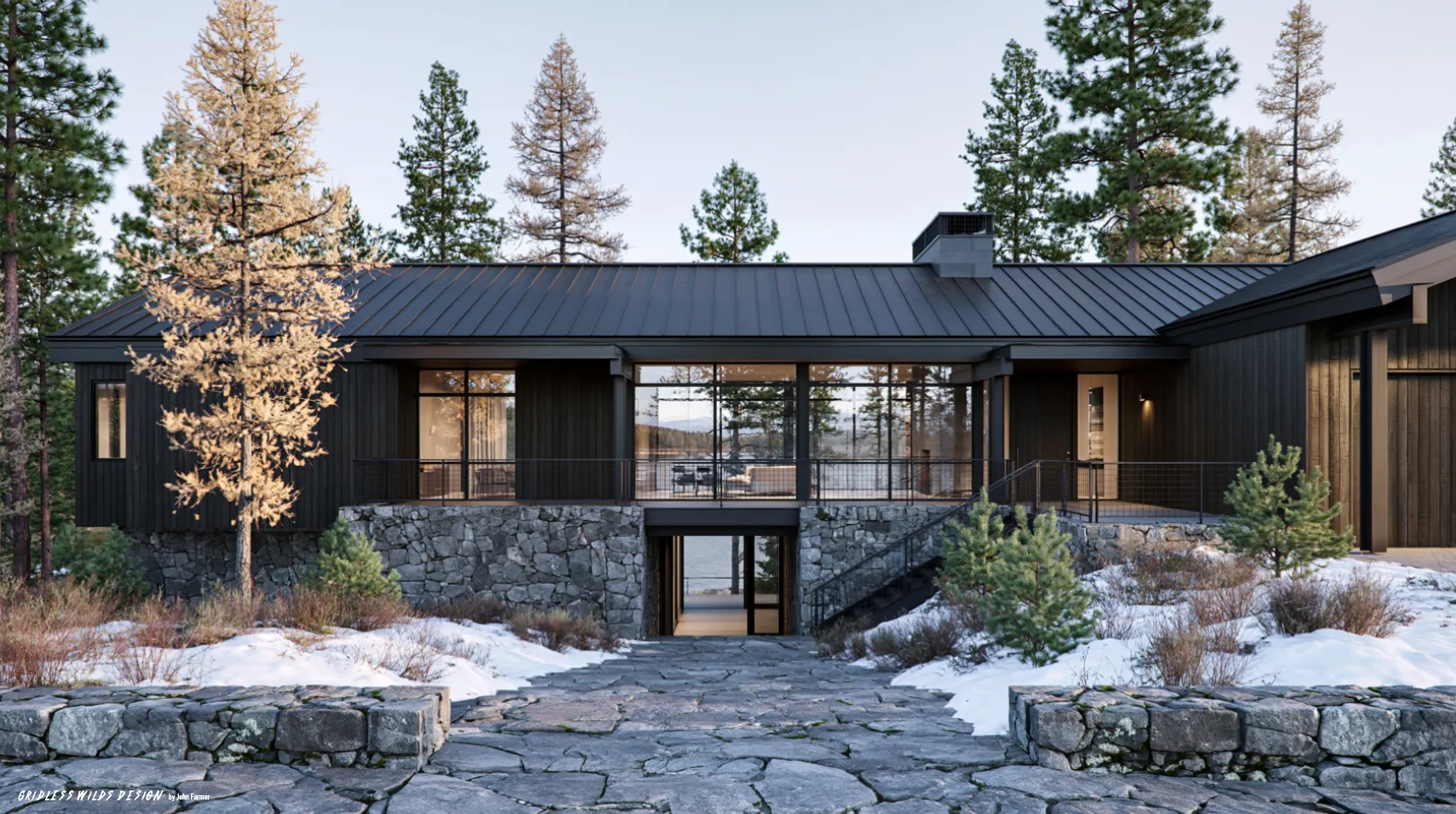 Stillwater Timber House — concept rendering (Modern home + construction, Whitefish, Montana)